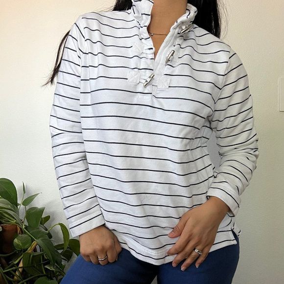 Vintage 90s yacht sweatshirt casual striped nautical style long sleeve Large - Picture 4 of 13